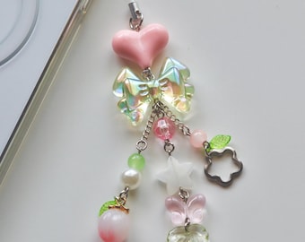 Pink and Green Peach Phone Charm