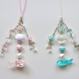 Blue & Pink Whale Shark Phone Charm: Beaded Kawaii Accessory