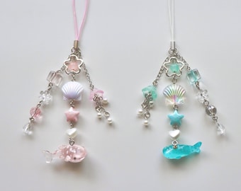 Blue & Pink Whale Shark Phone Charm: Beaded Kawaii Accessory