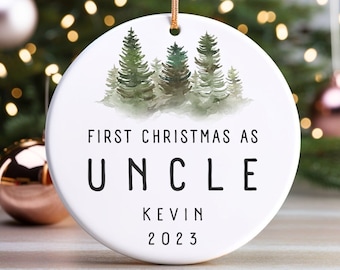 Personalized First Christmas As Uncle Ornament 2023 with Name and Date - Uncle Pregnancy Announcement - Custom Uncle Gift from Nephew, Niece