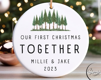Rustic Couple Ornament Personalized Our First Christmas Together 2023 with Names and Date - New Couple Christmas Gift Idea Keepsake