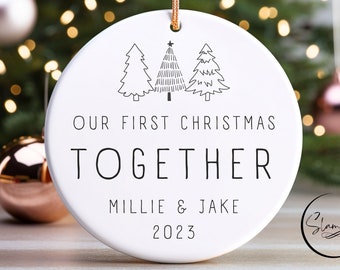 Décoration de couple minimaliste personnalisée Notre premier Noël ensemble 2023 - Nouvelle idée cadeau souvenir de Noël pour couple