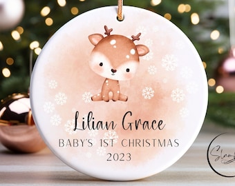 Personalized Baby Reindeer Ornament Baby's First Christmas Ornament - Baby's 1st Christmas Ornament 2023 - New Baby Keepsake Gift