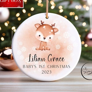 Personalized Baby Reindeer Ornament Baby&#39;s First Christmas Ornament - Baby&#39;s 1st Christmas Ornament 2023 - New Baby Keepsake Gift