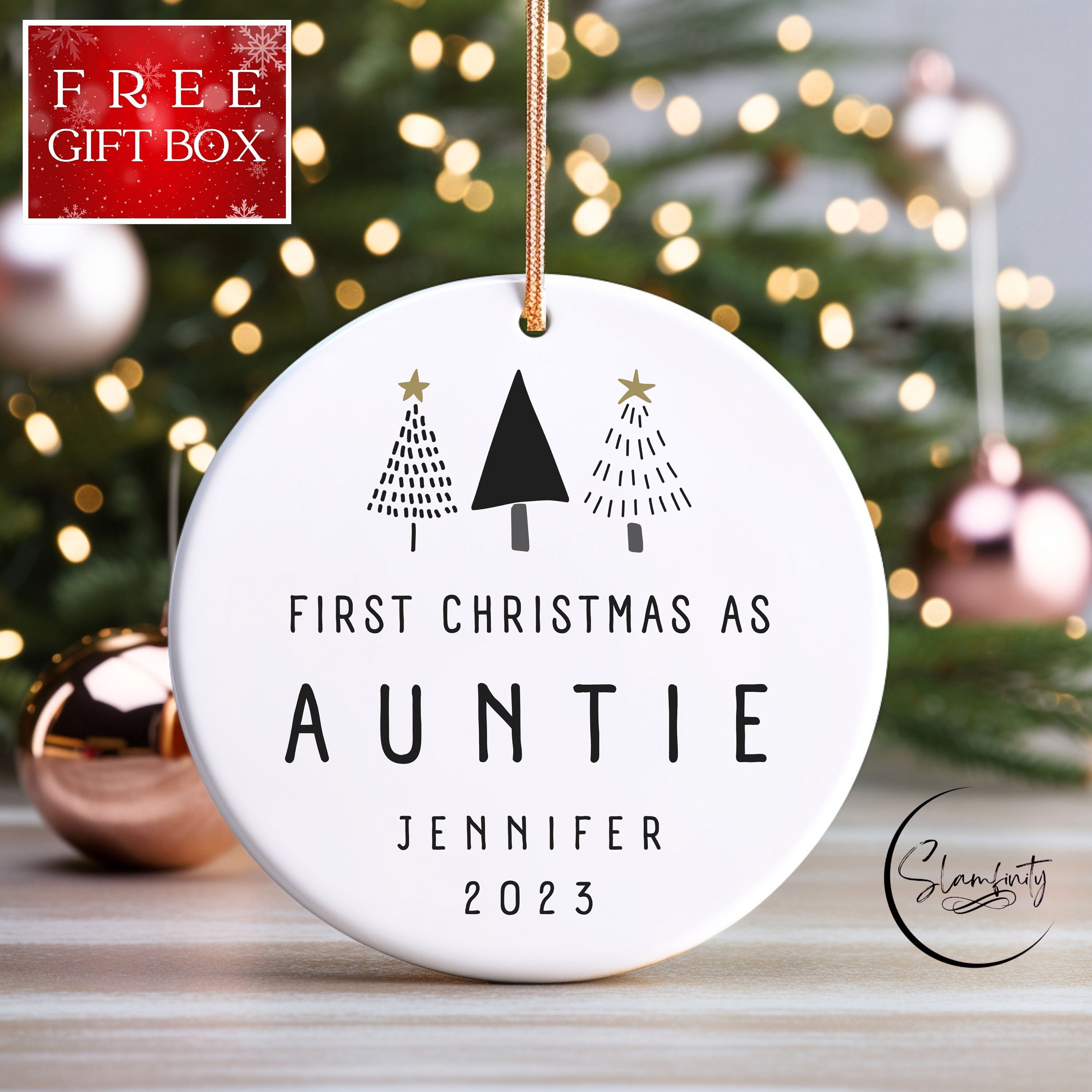 Personalized First Christmas As Auntie Ornament 2023 - Auntie Pregnancy Announcement - Custom Aunt Baby Announcement Keepsake