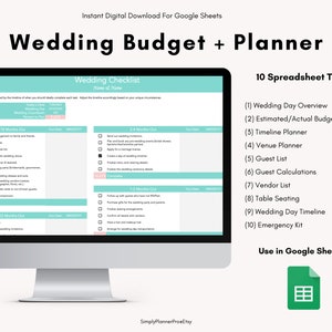 Digital Wedding Planner, Wedding Budget Spreadsheet, Wedding Timeline, Wedding Checklist, Wedding Planner, Guest List, Google Sheet