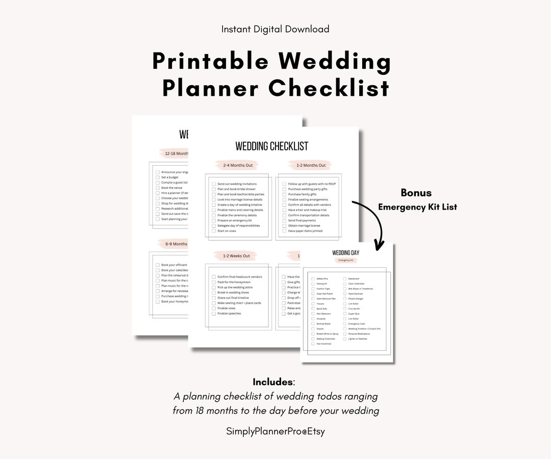 Printable Wedding Checklist, Wedding Planning Checklist, Wedding