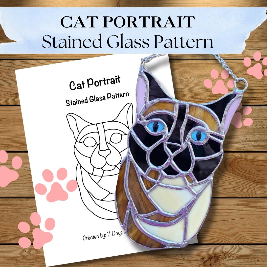 Cat Portrait Stained Glass Pattern - Printable Digital Download for DIY ...