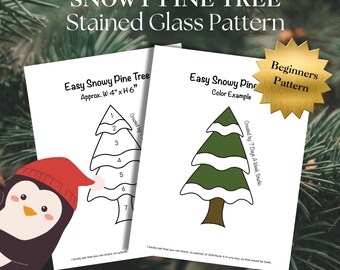 EASY Snowy Pine Tree Beginners Stained Glass Pattern – Printable Digital Download DIY Christmas Winter Tree Design, Suncatcher, Holiday Art