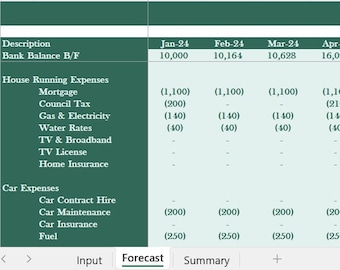 Annual Cashflow Forecast Spreadsheet - Budgeting