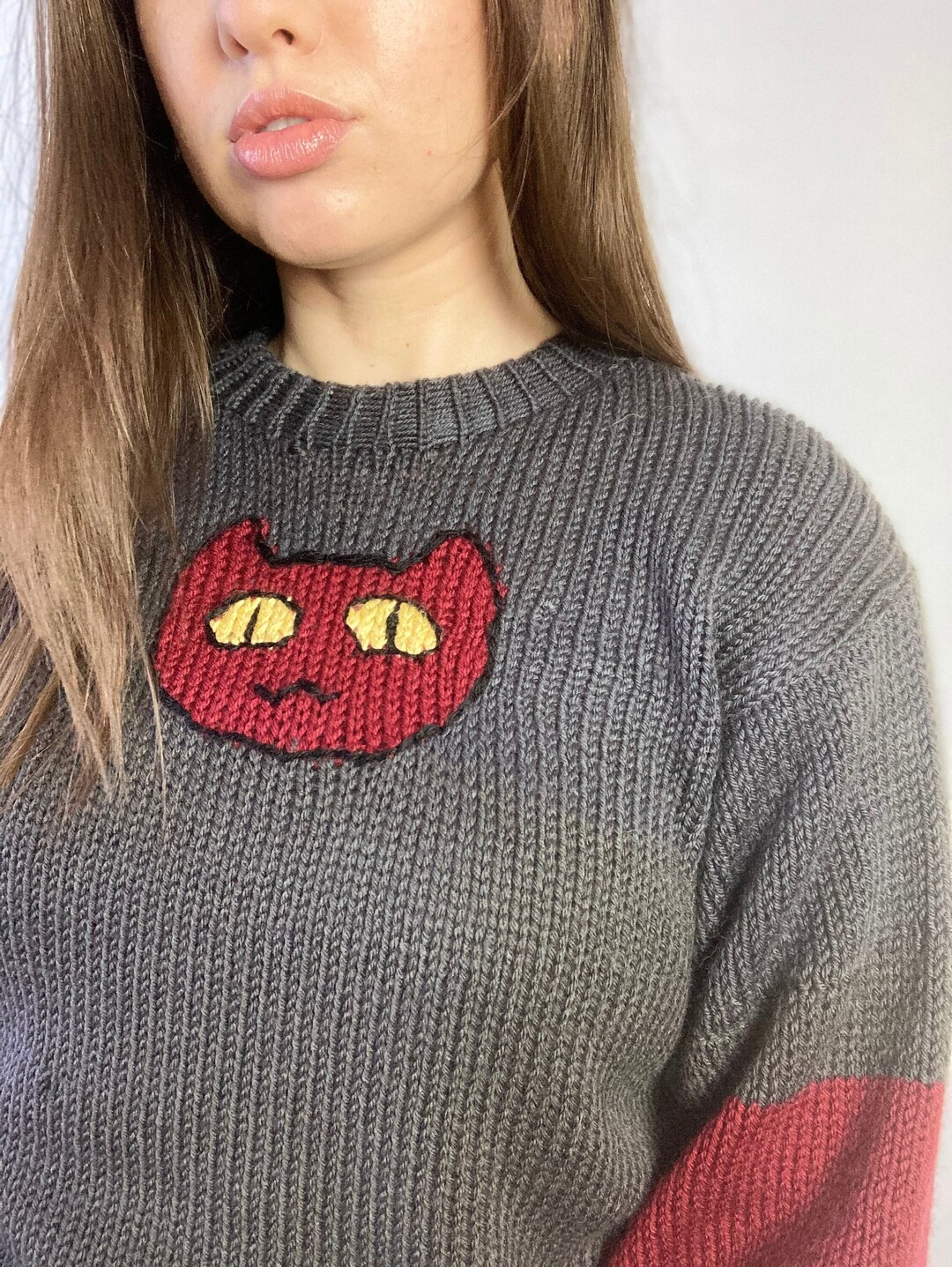 ニット/セーター treat urself Treat cat sweater Amazon.com: Cat Graphic Men Grandpa Sweater Japanese Gothic Knit