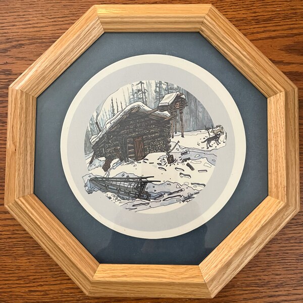 Vintage Framed Jim Robb Hand painted Plate, "The Jack London Cabin"