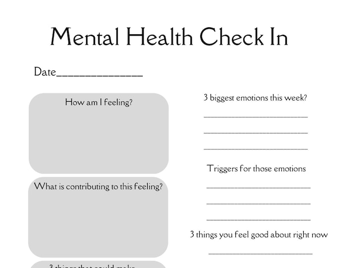 Mental Health Check in Digital Printable for Therapists, Counselors ...