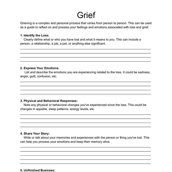 Grief Worksheet, Mental Health Worksheet, Grief Therapy worksheet, Counseling tool, mental health check in