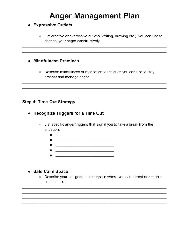 Anger Management Plan, Therapist Tool, Anger Management Tool, Anger ...