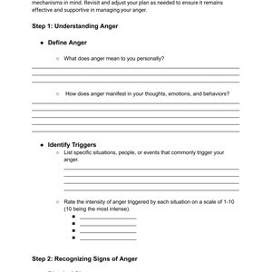 Anger Management Plan, Therapist Tool, Anger Management Tool, Anger Management Worksheet