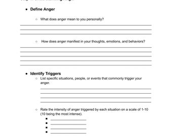 Anger Management Plan, Therapist Tool, Anger Management Tool, Anger Management Worksheet