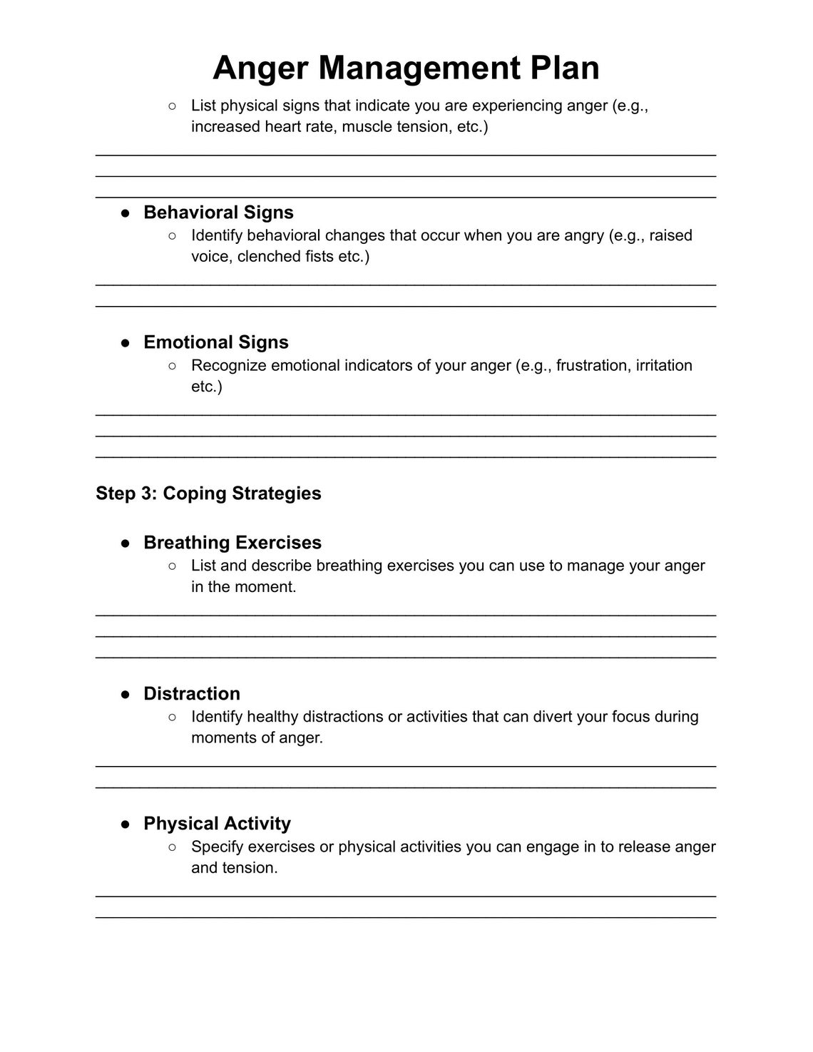 Anger Management Plan, Therapist Tool, Anger Management Tool, Anger ...