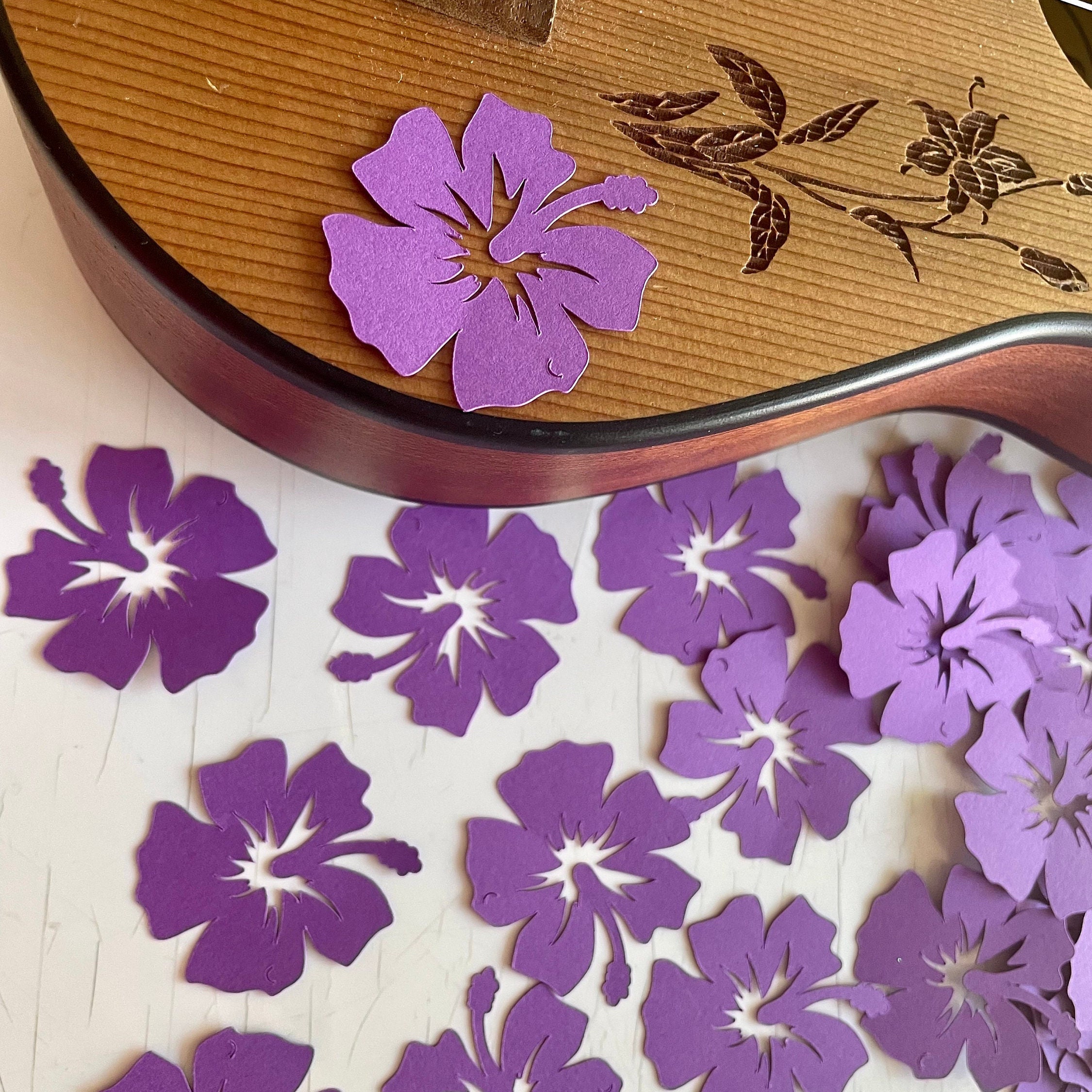 Purple hibiscus Luau Confetti Set of 50 Luau Party Hawaiian Party Hibiscus Party Decor Table Confetti 15 inches