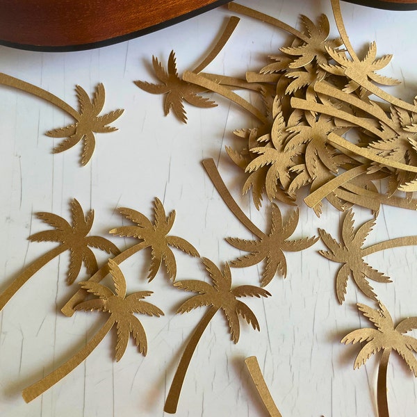 Gold Brown Coconut Palm Tree Luau Confetti Set - 100 Pieces - Tropical Party Decor - Hawaiian Party - Size 1.5 inches - Cardstocks