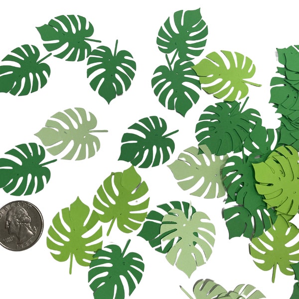 Monstera leaves  Luau Confetti Set - 100 Pieces - Tropical Party Decor - Hawaiian Party - Shades of Green leaves