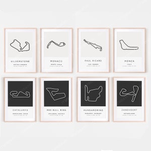 Formula 1 European Track Bundle Prints | 8 Circuits | Digital Download | F1 Track Wall Art | Two Colors