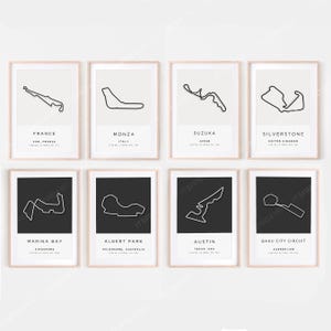 Formule 1 aangepaste circuitbundelafdrukken | 8 circuits | Minimalistische muurkunst F1-track (digitale download)