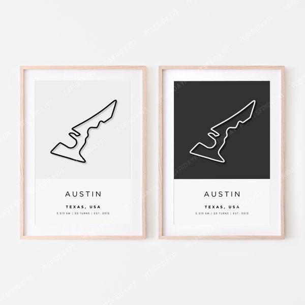 Austin Formula 1 Circuit Print | Circuit of the Americas | Digital Download | F1 Track Wall Art | Two Colors