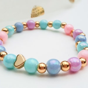 Rosa und lila Armband für Mädchen - gold Herz Geburtstagsgeschenk Armband für Kinder - trendy gold Perlenarmbänder