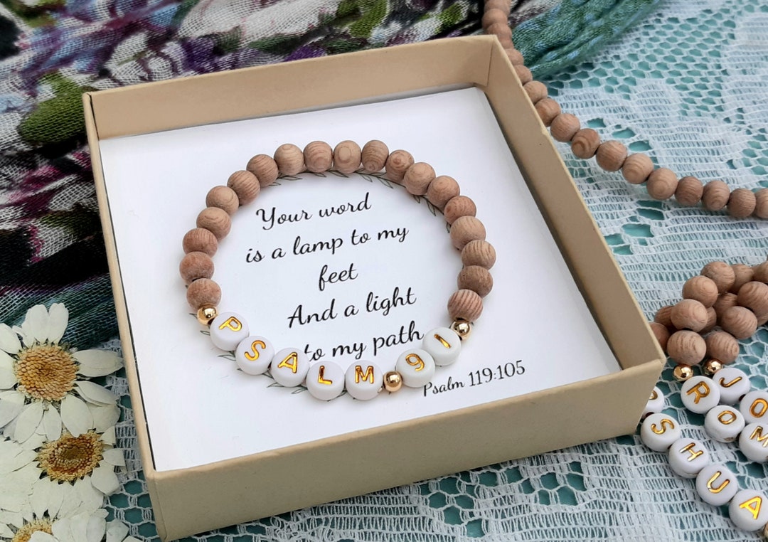 Bible Verse Bracelets, Psalm 91, Custom Scripture Beaded Bracelet ...