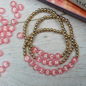 Teach them diligently teacher bracelet- homeschool mama gold beaded bracelet