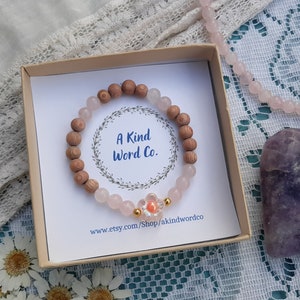 Essential oil diffuser bracelet with rose quartz and unwaxed rosewood beads, aromatherapy bracelet for women