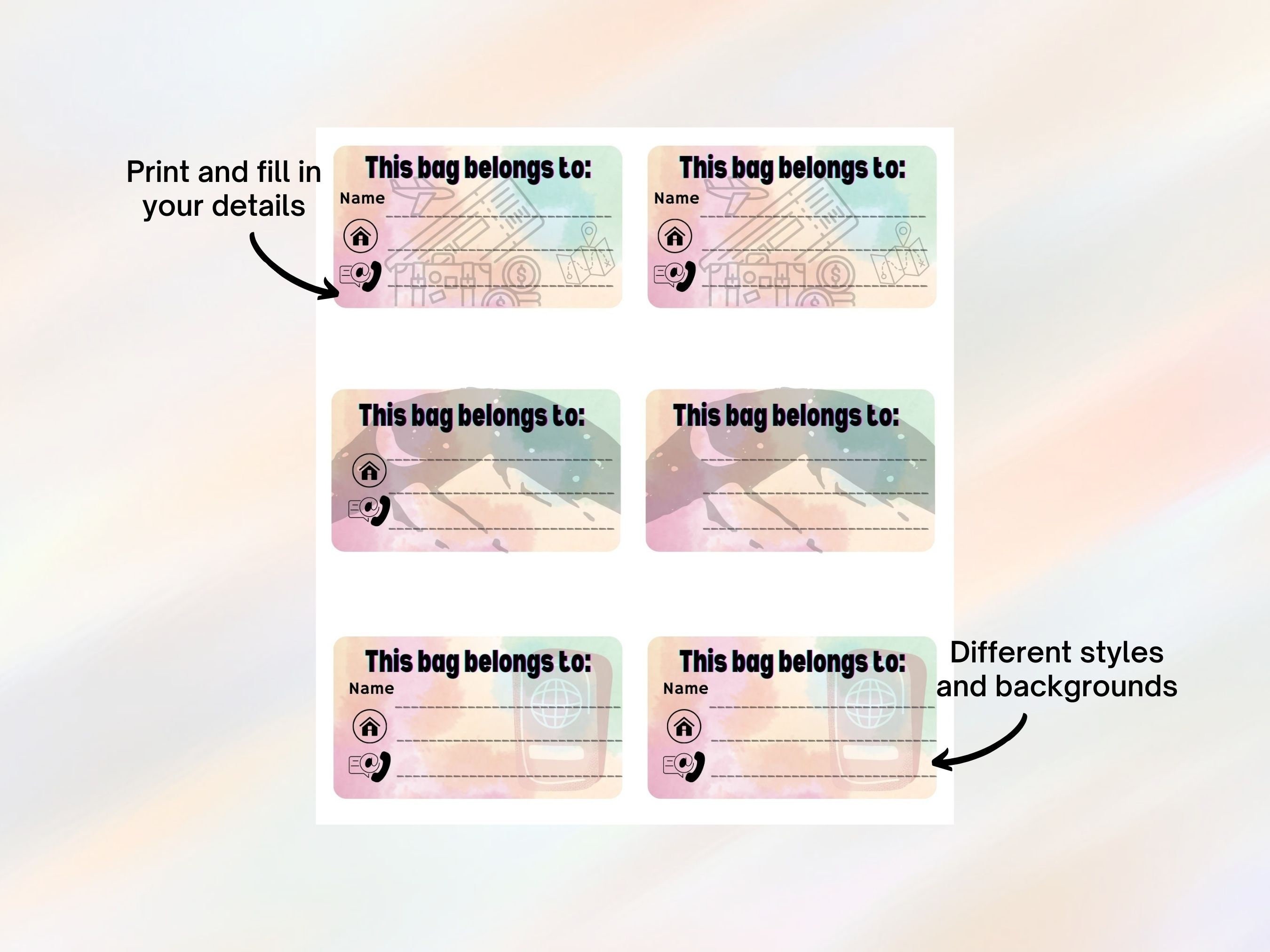 Printable Baggage Tags for Travel, Vacations, Storage. Print, Fill Out ...
