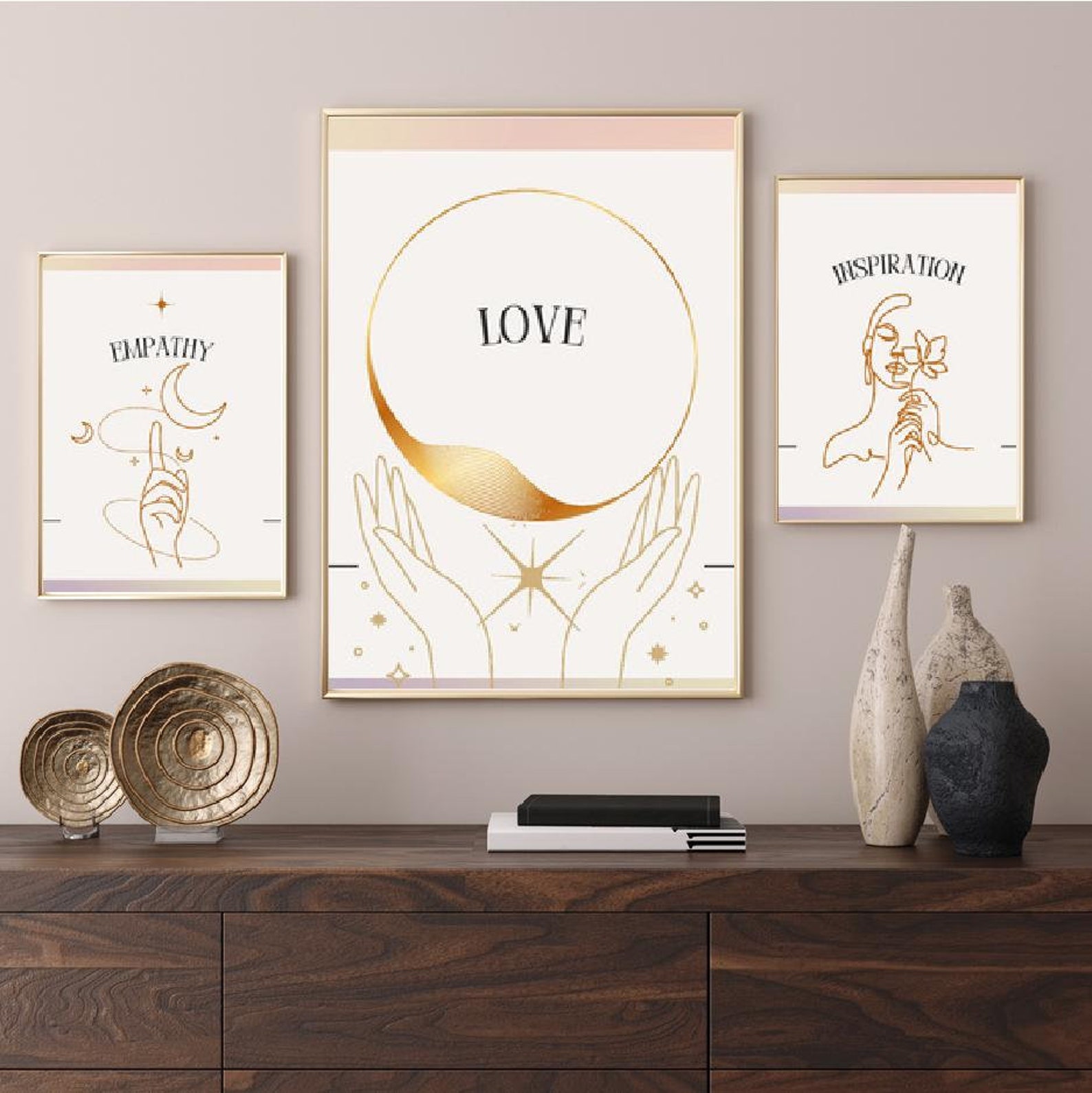 Boho Wall Decor Set of 3 DIGITAL, Minimalist Deco, Love, Empathy ...