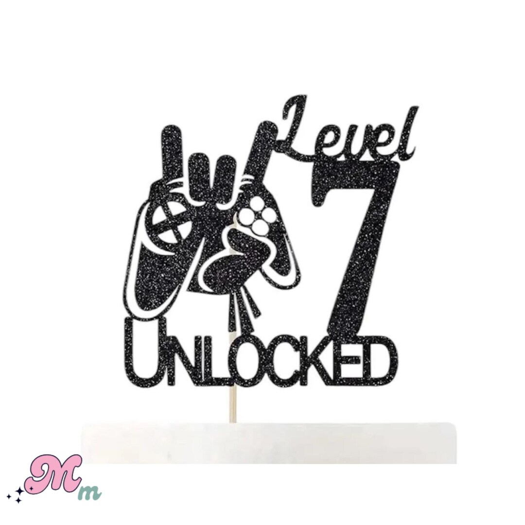 Level 7 Unlocked Cake Topper – Gamer Themed 7th Birthday Decoration ...