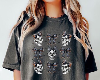 Retro Halloween Comfort Colors shirt Spooky Skull Shirt Vintage Bowtie Halloween Shirt Skeleton Shirt Retro Fall Shirt Fall Shirt for Autumn