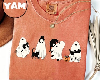 Camiseta de gato fantasma Camiseta de gato fantasma Comfort Colors® Camiseta linda para amantes de los gatos Camiseta retro de fantasma para Halloween Camiseta de mujer gata para Halloween Regalo de temporada espeluznante