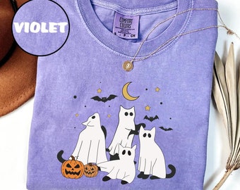 Camiseta de gato fantasma Camiseta de gato fantasma Comfort Colors® Camiseta linda para amantes de los gatos Camiseta retro de fantasma para Halloween Camiseta de mujer gata para Halloween Regalo de temporada espeluznante