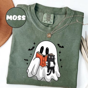 T-shirt de livres de lecture fantôme rétro couleur confort pour bibliothécaire fantôme chemise d&#39;halloween sweat-shirt de professeur d&#39;halloween chemise d&#39;halloween t-shirt de lecture