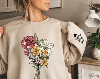 Custom birth month flower bouquet Floral sweatshirt personalized mom garden grandma garden gift birth month gift mama shirt wildflowers gift