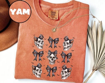 Retro Halloween Comfort Colors shirt Spooky Skull Shirt Vintage Bowtie Halloween Shirt Skeleton Shirt Retro Fall Shirt Fall Shirt for Autumn