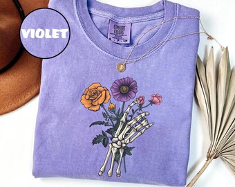 Skeleton Hand T-shirt Skeleton Wildflower Shirt Skeleton Sweatshirt Halloween Sweatshirt Wildflower Halloween Gift Shirt Halloween Grandma