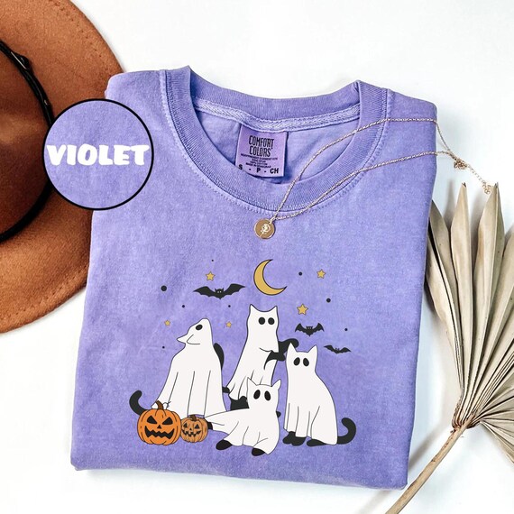 Ghost Cat Shirt Comfort Colors® Cat Ghost T-Shirt Cute Cat Lovers Shirt Retro Ghost Halloween Halloween Cat Lady T-shirt Spooky Season Gift