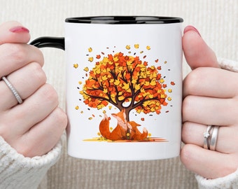 Fox Coffee Mug | Orange autumn mug with a Fox illustration | Fall mug for coffee lover | Fox lover | Foxes and Trees Mug | Floral Spring Mug