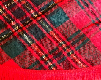 Red Plaid Woven Acrylic Oval Christmas Tablecloth with Fringe Trim | 60" x 82"