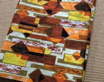 Groovy Orange, Brown and Olive Green Geometric Patterned Barkcloth Fabric by House 'N Home Fabrics, Preshrunk | 48" Wide by 7.75 Yards