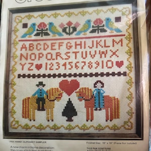 1975 Bernat Cross Stitchery Kit Pak H 00001 Alphabet Sampler | Finished Size: 16" x 16"
