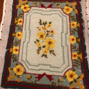 Vintage Dollhouse Miniature Wool Floral Rug in Green, Yellow and Red | 7&quot; x 9&quot;