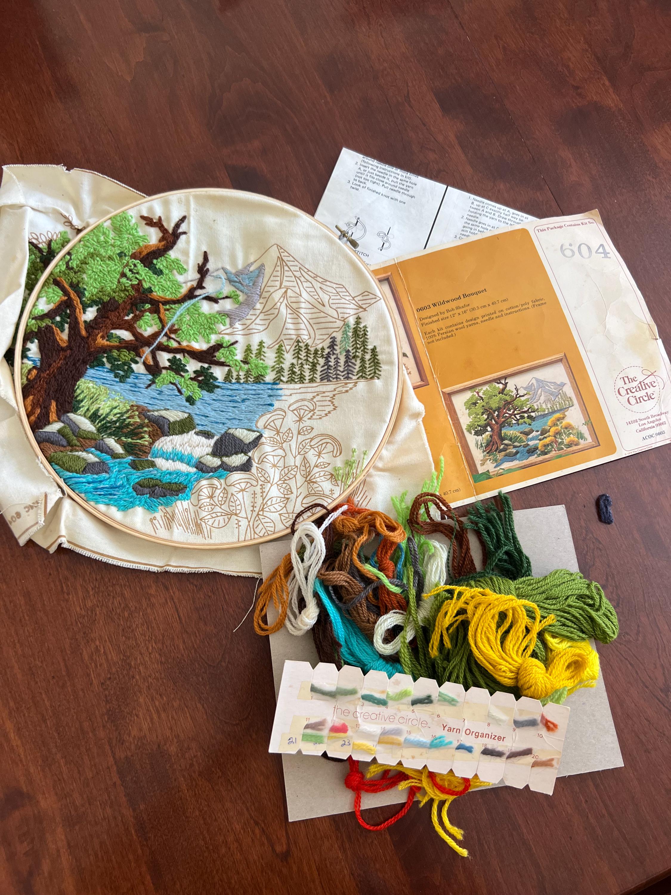 1979 Creative Circle 604 Summer Oak Crewel Kit 65% Completed | Finished ...