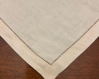 Dark Ivory Linen Square Tablecloth with Drawn Thread Border | 42.5" x 42"